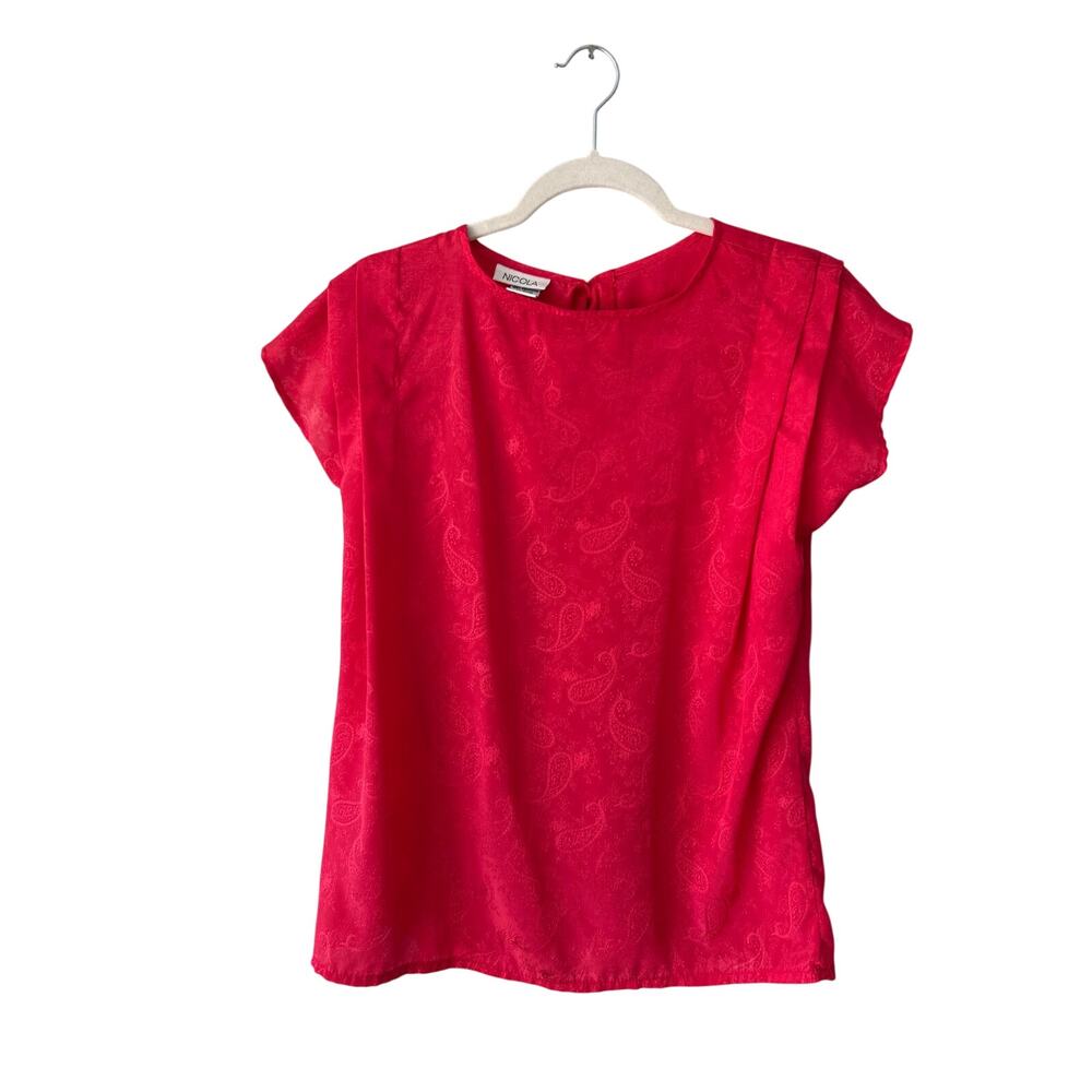 VTG Nicola Red Button Front Cap Sleeve Blouse 8 Made in the USA